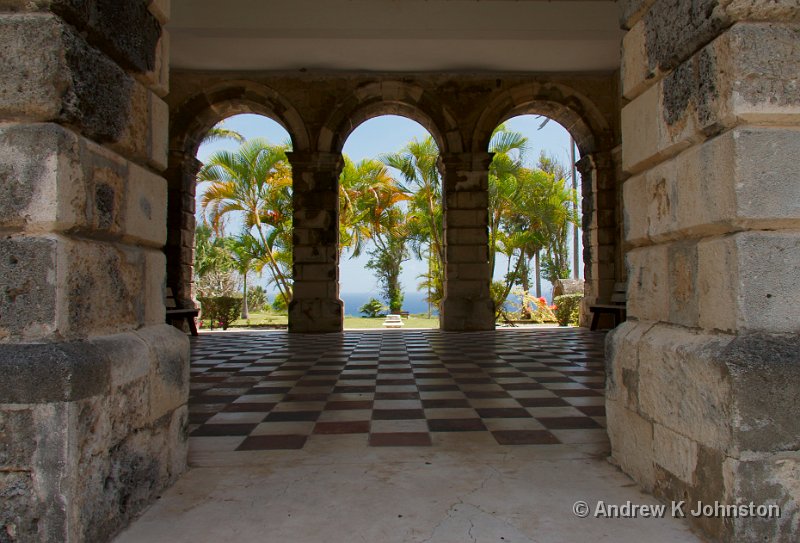 0408_40D_2405.jpg - The gardens of Codrington College viewed through the entrance portal, with the Atlantic Ocean beyond